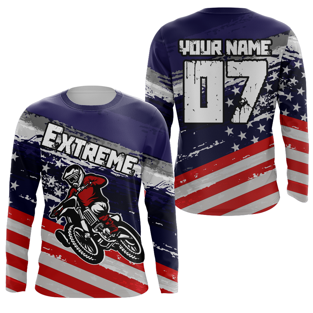 American Flag Motocross Jersey Kid Men Women UPF30+ Custom Youth Dirt Bike Shirt MX Racing PDT618
