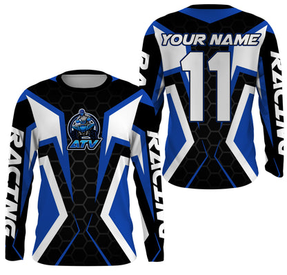 Blue ATV Motocross Jersey Adult Youth UPF30+ Custom Quad Bike Off-Road Jersey ATV MX Shirt Extreme PDT642