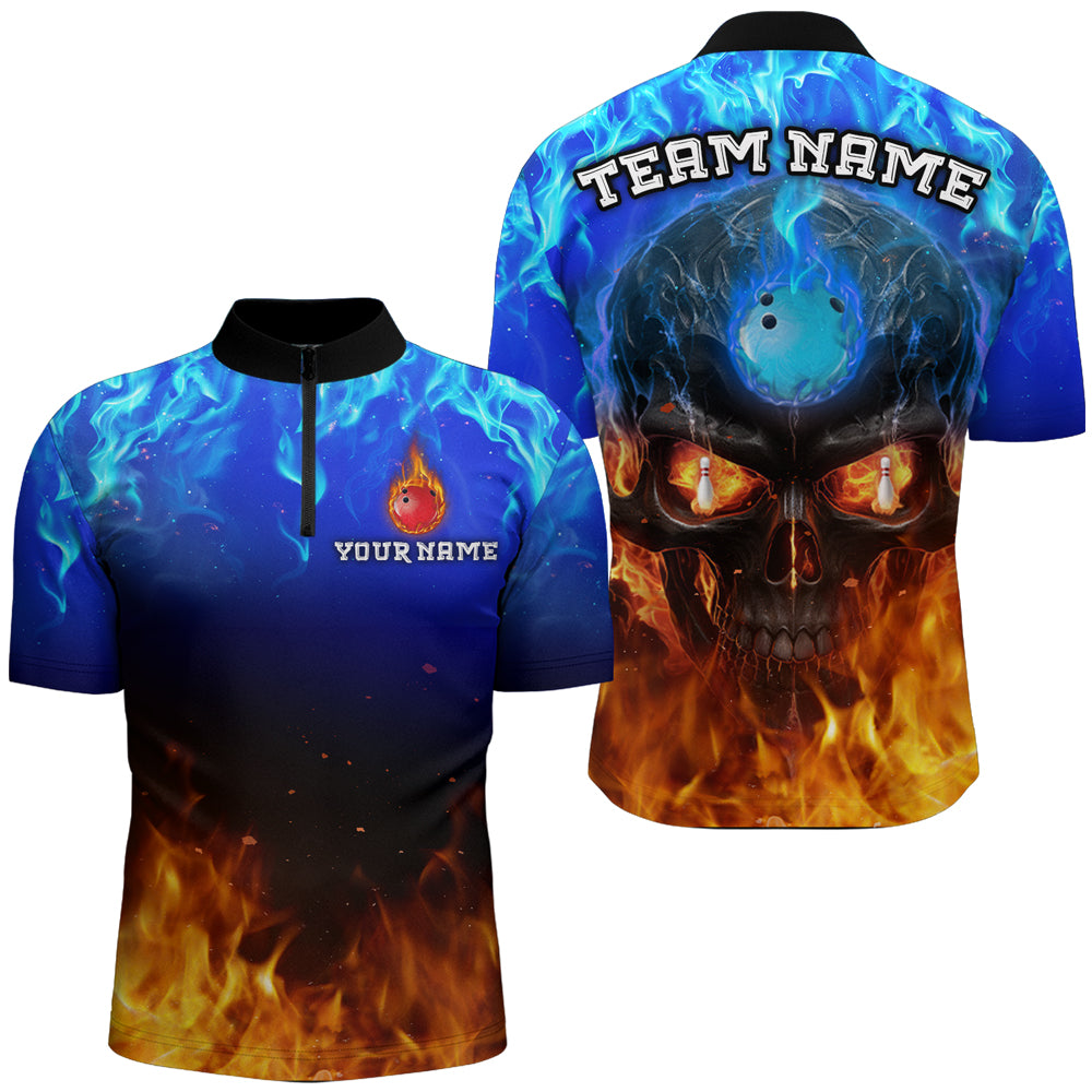 Flame Skull Bowling Shirts Unisex Custom 1/4 Bowling Team Jersey For Men & Women BDT483