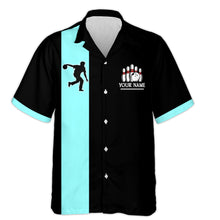 Load image into Gallery viewer, Black&amp;Ice Blue Bowling Shirt For Men &amp; Women Custom Retro Bowling Jersey Hawaiian Bowling League Shirt BDT534