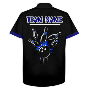 Black&Blue Bowling Shirt For Men & Women Custom Retro Bowling Jersey Hawaiian Bowling League Shirt BDT534