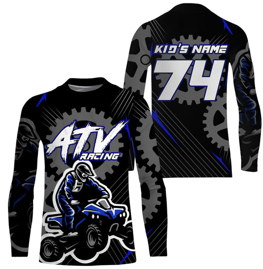 Adult&Kid Blue ATV Motocross Jersey Personalized UPF30+ Quad Bike Shirt Off-Road ATV MX Racing PDT737