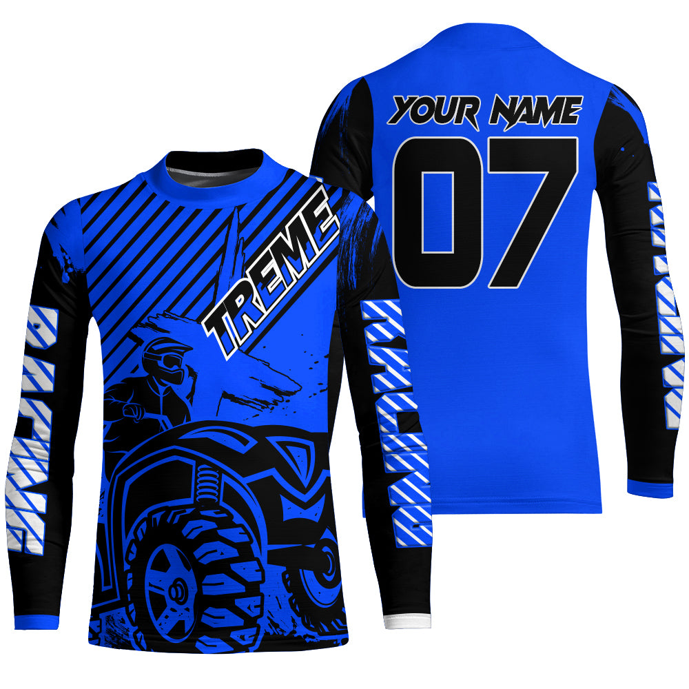 Custom Quad Bike Jersey Kid Men Women Upf30+ Blue ATV Motocross Shirt Extreme Rider PDT841