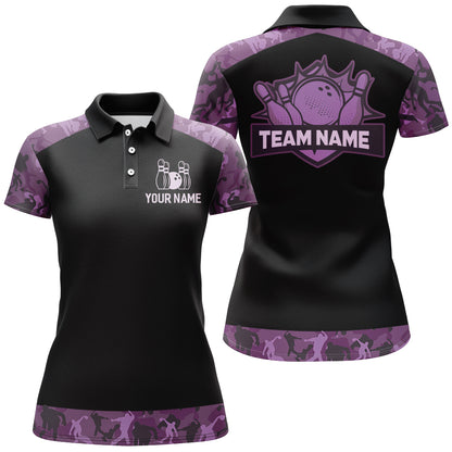 Purple Camo Bowling Shirts For Men And Women Custom Bowling Team Jersey Unisex Polo BDT598