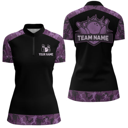 Purple Camo Bowling Shirts For Men And Women Custom Bowling Team Jersey Unisex Quarter-Zip BDT598