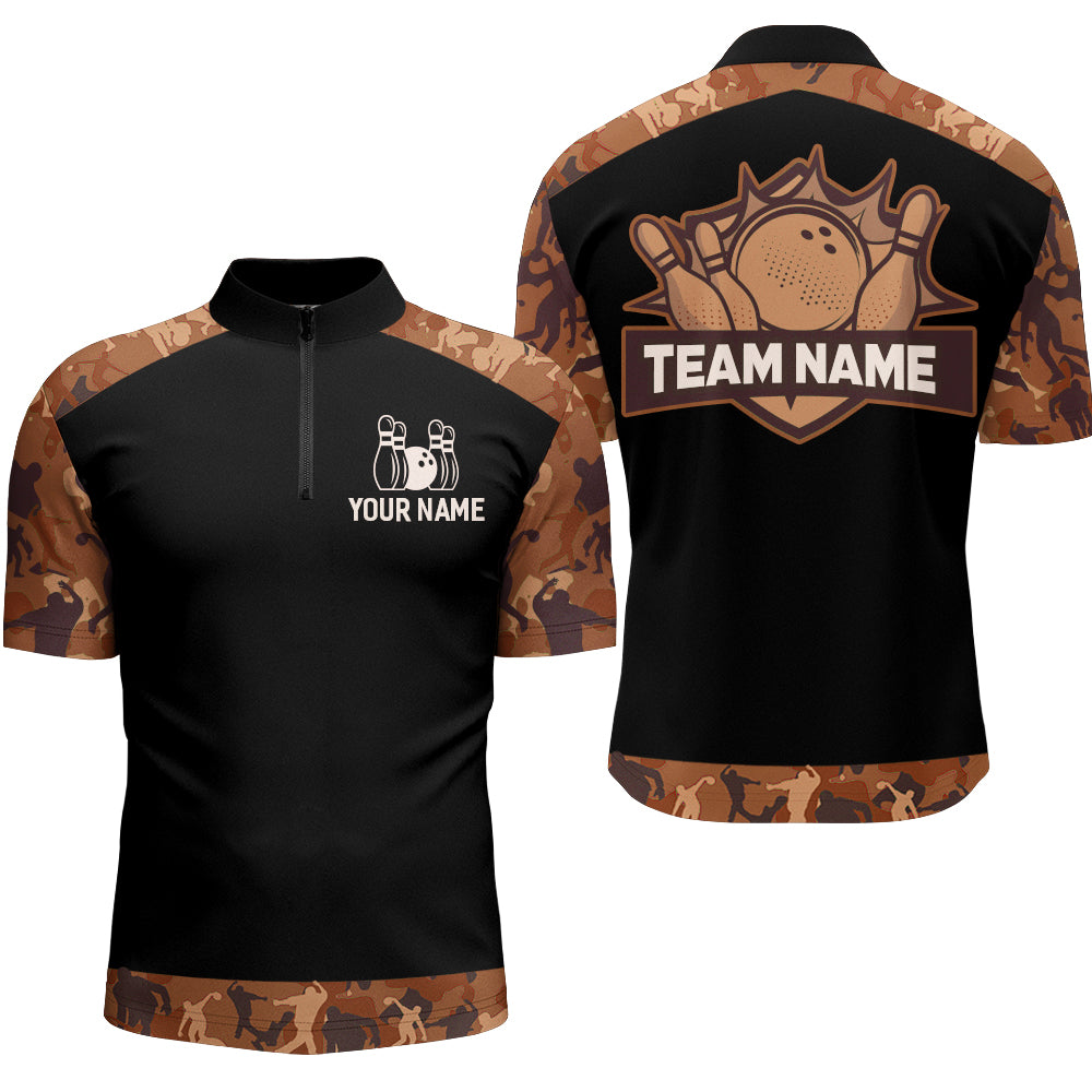 Orange Camo Bowling Shirts For Men And Women Custom Bowling Team Jersey Unisex Quarter-Zip BDT598
