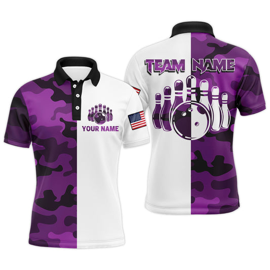 Custom Bowling Jersey Men And Women Purple Camo Bowling Shirts Uniform Polo BDT599
