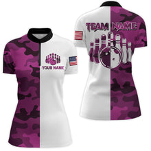 Load image into Gallery viewer, Custom Bowling Jersey Men And Women Pink Camo Bowling Shirts Uniform Quarter-Zip BDT599