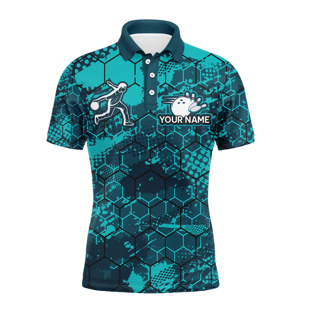 Turquoise Bowling Polo Shirt Custom Bowling Jersey For Men Bowling Shirts For Team BDT255