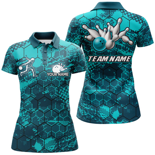 Turquoise Bowling Polo Shirt Custom Bowling Jersey For Women Bowling Shirts For Team BDT255
