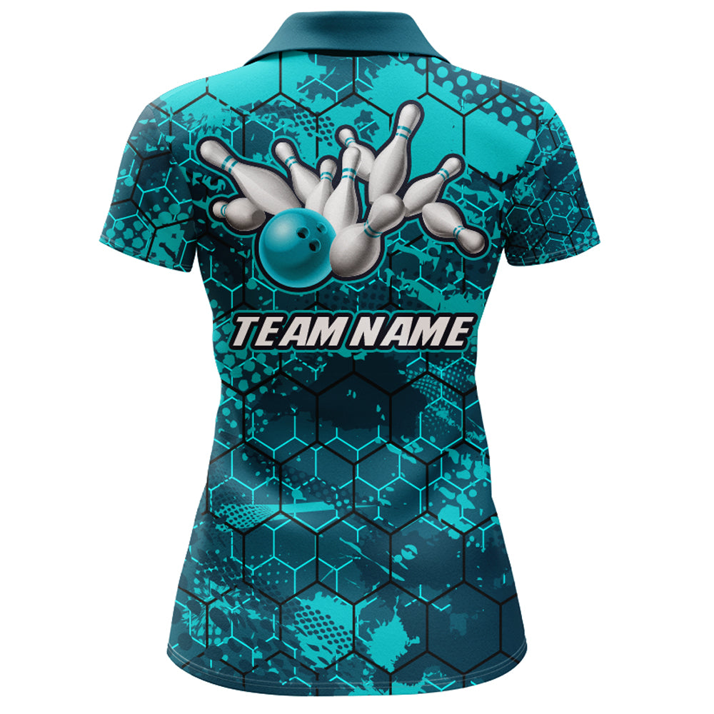 Turquoise Bowling Polo Shirt Custom Bowling Jersey For Women Bowling Shirts For Team BDT255
