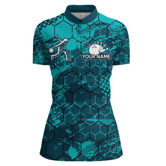 Turquoise Bowling Quarter-Zip Shirt Custom Bowling Jersey For Women Bowling Shirts For Team BDT255
