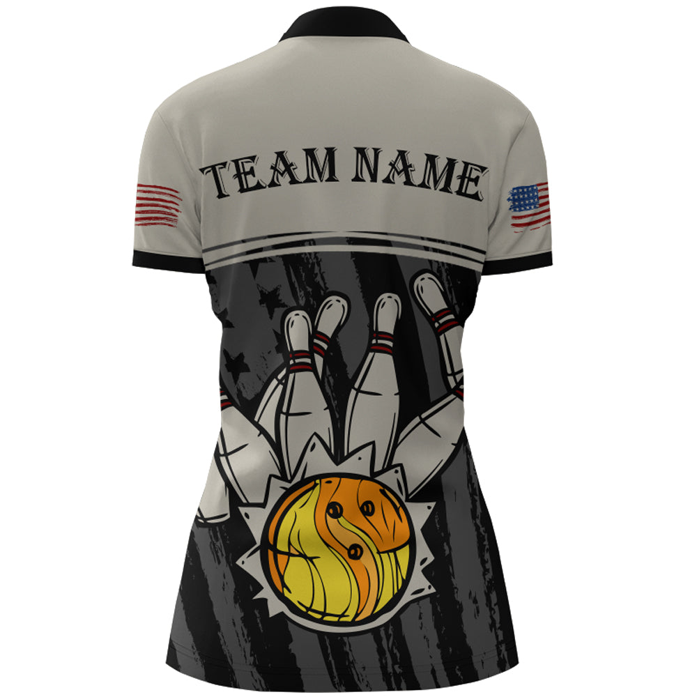 American Flag Bowling Jersey Women Patriotic Bowling Shirt Team League Bowling Quarter-Zip Shirt BDT310