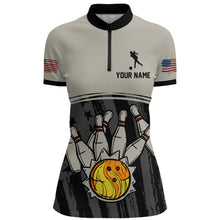 Load image into Gallery viewer, American Flag Bowling Jersey Women Patriotic Bowling Shirt Team League Bowling Quarter-Zip Shirt BDT310
