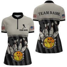 Load image into Gallery viewer, American Flag Bowling Jersey Women Patriotic Bowling Shirt Team League Bowling Quarter-Zip Shirt BDT310