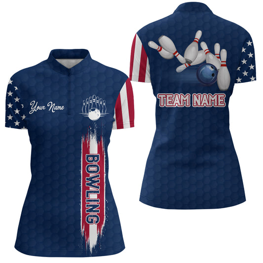 American Bowling Shirt Women Custom Bowling Quarter-Zip Shirt Team League Bowling Jersey BDT273