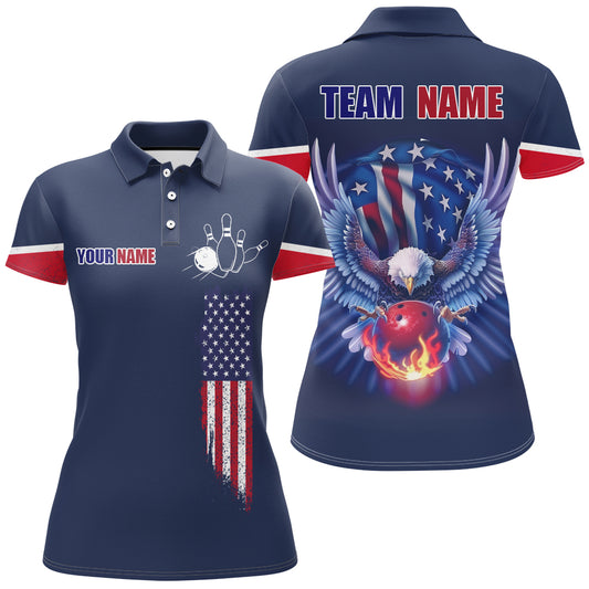 American Bowling Polo Shirt For Men & Women Custom Eagle Bowling Team Jersey Navy Unisex BDT539