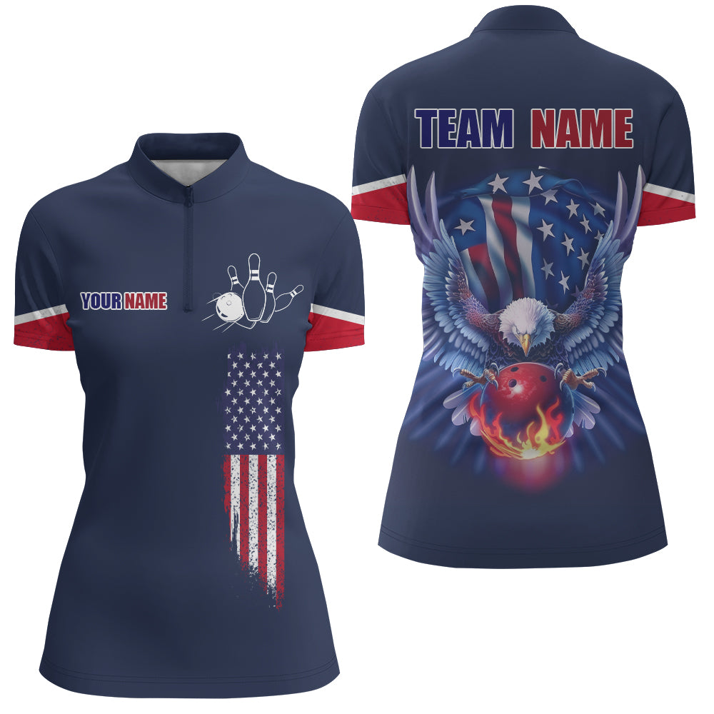 American Bowling Quarter-Zip Shirt For Men & Women Custom Eagle Bowling Team Jersey Navy BDT539