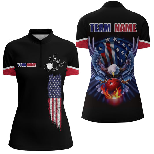 American Bowling Quarter-Zip Shirt For Men & Women Custom Eagle Bowling Team Jersey Black BDT539