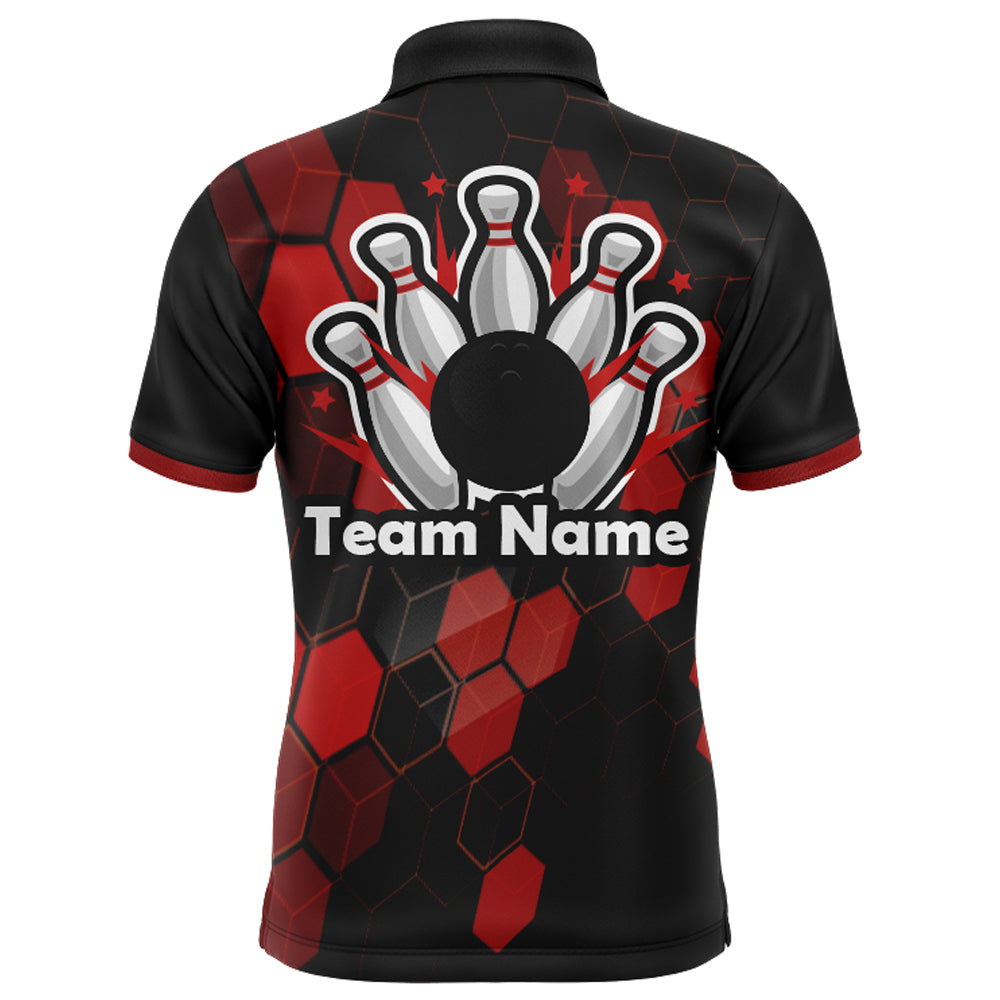 Black&Red Bowling Jersey Men Bowling Team League Shirt Custom Bowling Polo Shirt BDT315