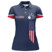 Load image into Gallery viewer, Navy Bowling Polo Shirt For Women Custom American Bowling Team Jersey Patriot Bowling Shirt BDT318