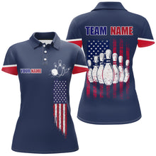 Load image into Gallery viewer, Navy Bowling Polo Shirt For Women Custom American Bowling Team Jersey Patriot Bowling Shirt BDT318