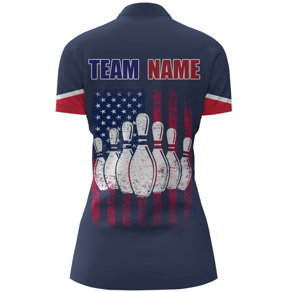 Navy Bowling Quarter-Zip Shirt For Women Custom American Bowling Team Jersey Patriot Bowling Shirt BDT318