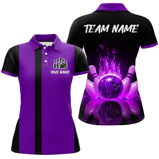 Purple Flame Bowling Shirt for Men & Women Custom Bowling Jersey Team League Bowling Polo BDT547