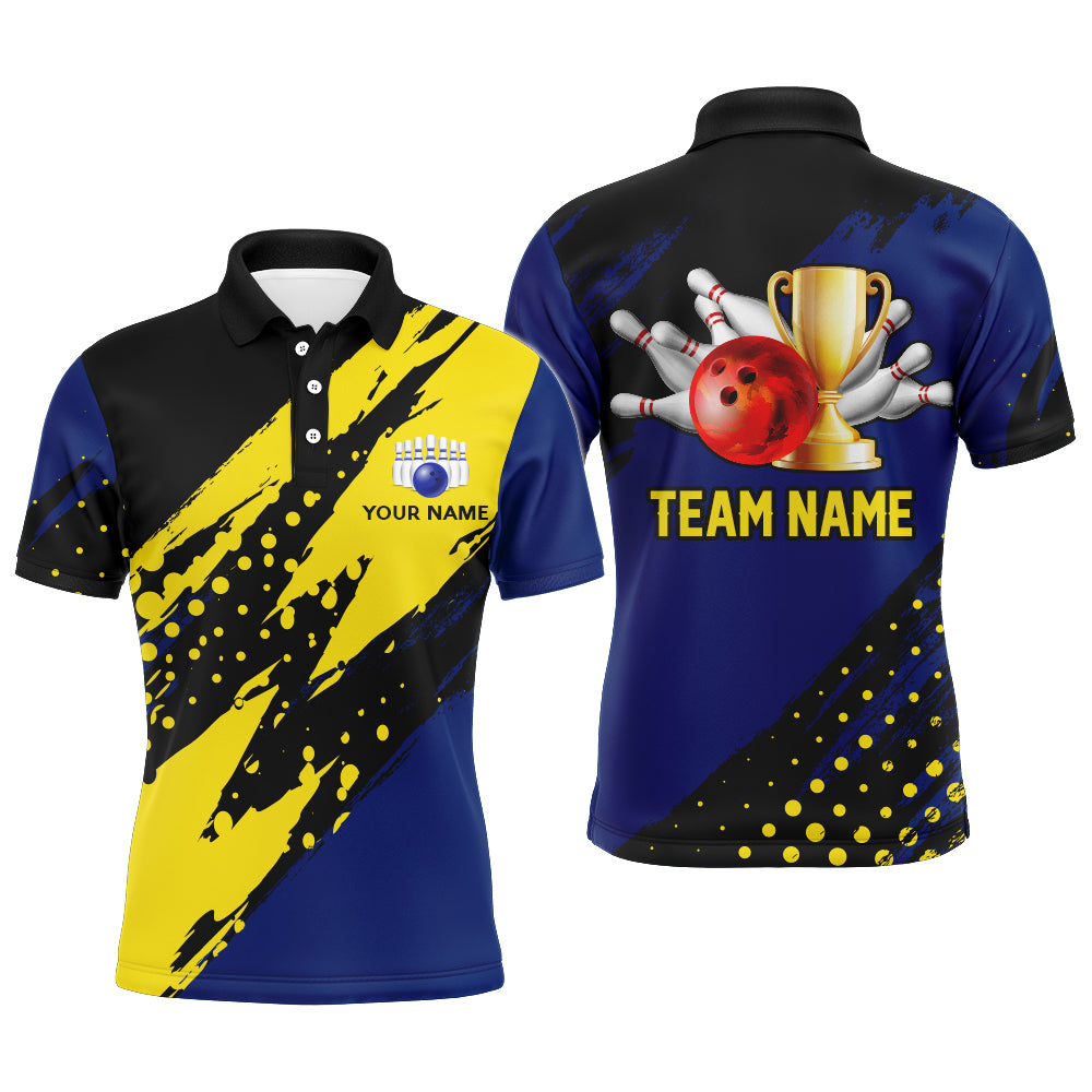 Custom Bowling Polo Shirt For Men Black&Blue Bowling Jersey Bowling League Shirt For Team BDT152