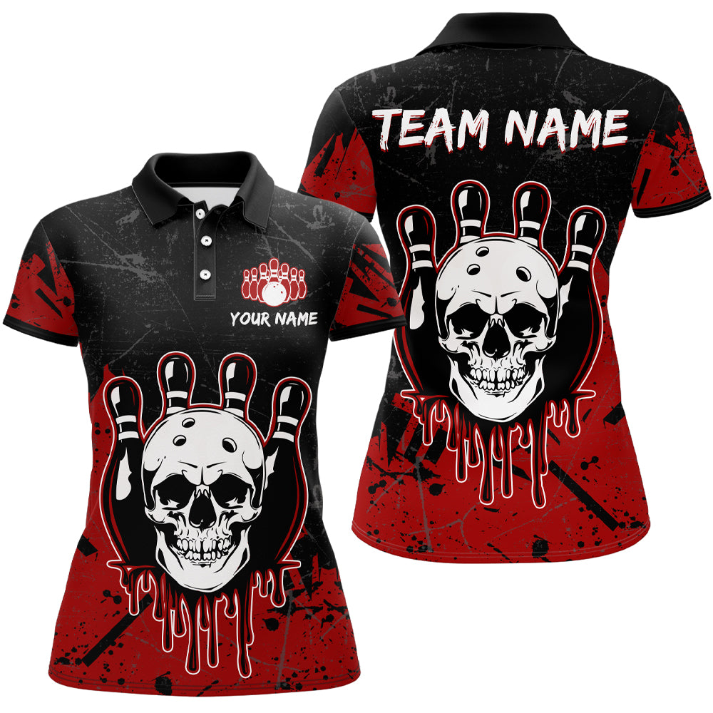 Red Skull Bowling Jersey for Men & Women Custom Polo Bowling Shirt Team Halloween Shirt BDT552