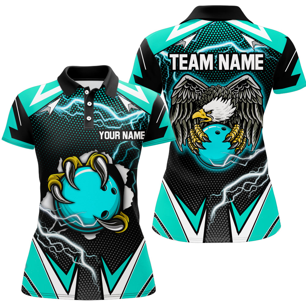 Custom Eagle Bowling Shirts for Men & Women Polo Bowling Team Jerseys Turquoise BDT468