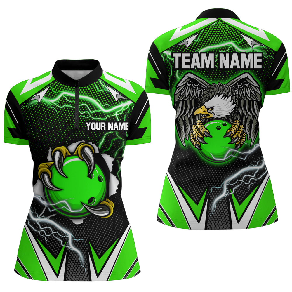 Custom Eagle Bowling Shirts for Men & Women Quarter Zip Bowling Team Jerseys Green BDT468
