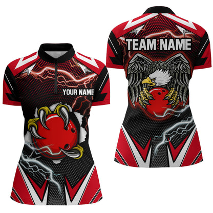 Custom Eagle Bowling Shirts for Men & Women Quarter Zip Bowling Team Jerseys Red BDT468