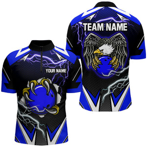 Custom Eagle Bowling Shirts for Men & Women Quarter Zip Bowling Team Jerseys Blue BDT468