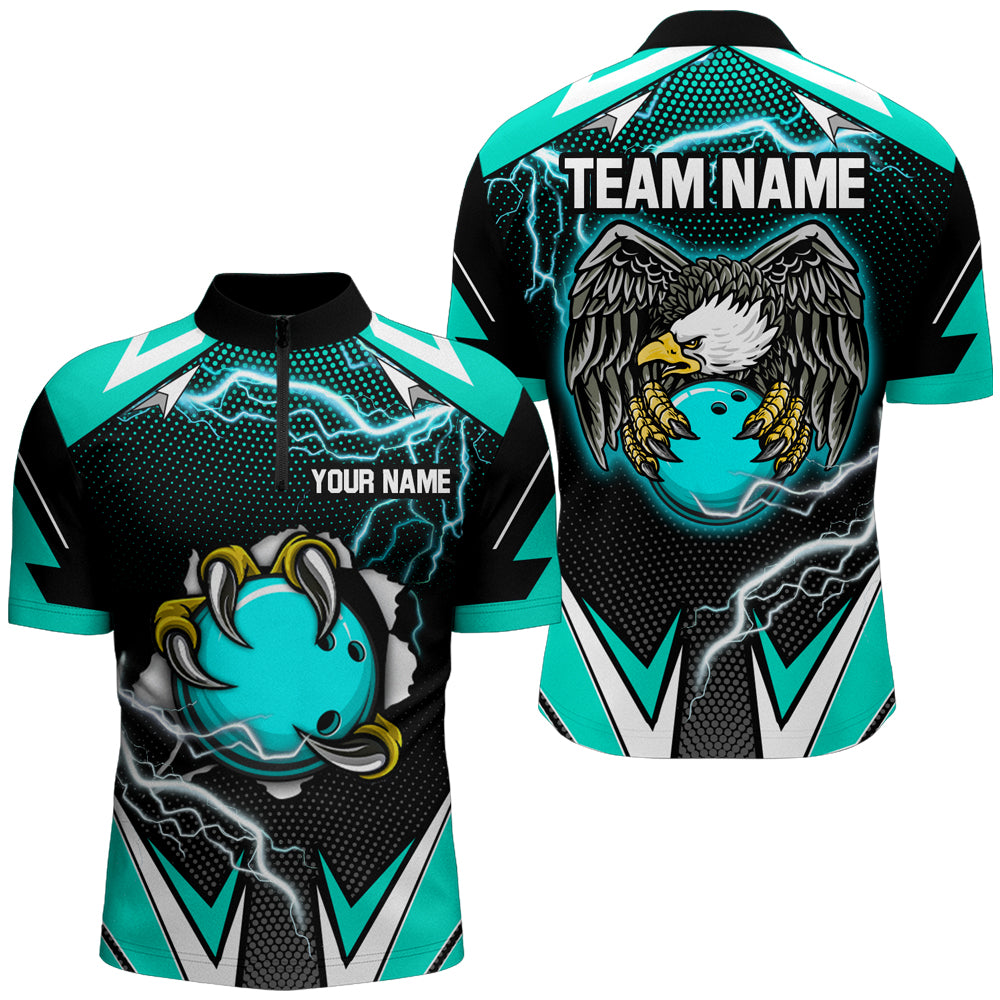 Custom Eagle Bowling Shirts for Men & Women 1/4 Zip Bowling Team Jerseys Turquoise BDT468