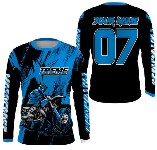 Custom Dirt Bike Jersey Men Women Kid UPF30+ Blue Motocross Off-Road Jersey MX Riding Shirt PDT666