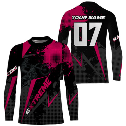 Dirt Bike Jersey Men Kid Women UPF30+ Custom Pink MX Riding Shirt Extreme Motocross Off-Road PDT606