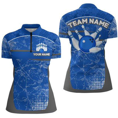 Custom Blue Bowling Shirt For Men & Women Camo Bowling Team Jersey 1/4 Zip Bowling Shirts BDT582
