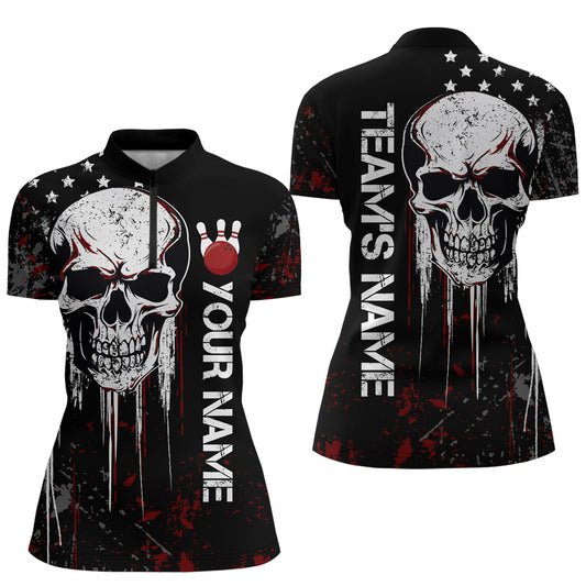 Red Skull Bowling Shirts Men & Women Custom Halloween Bowling Jersey Team 1/4 Zip BDT554