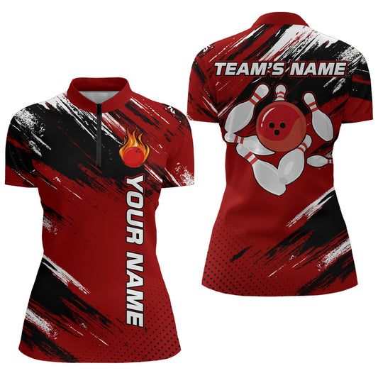 Custom Bowling Jersey for Men & Women Flame Red Bowling Quarter-Zip Shirt Team League BDT556