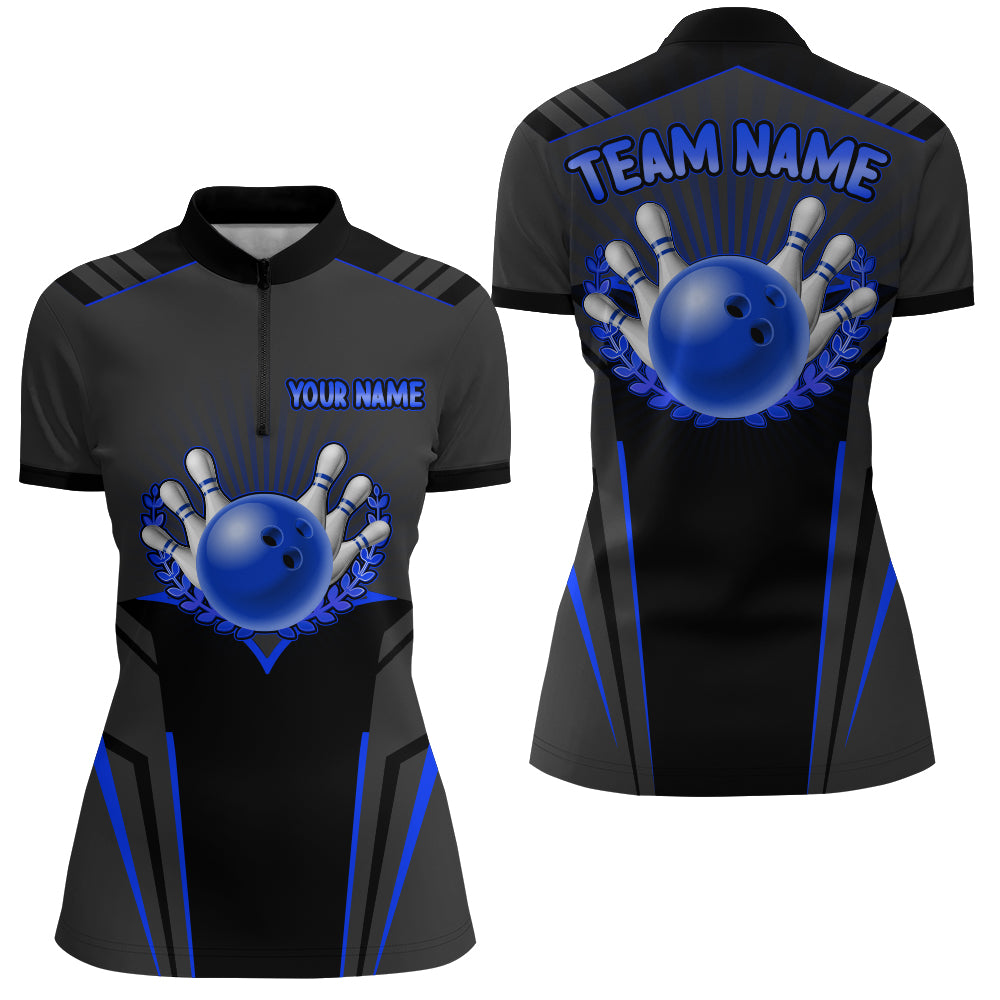 Personalized Bowling Jersey Women Bowling Team Shirts Custom Bowling Quarter-Zip Shirt BDT378