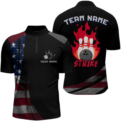 Custom Bowling Quarter-Zip Shirt Men Bowling Team Jersey American Flag Bowling Shirt BDT380