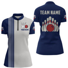 Load image into Gallery viewer, Navy&amp;Grey Bowling Shirt for Men &amp; Women Custom Bowling Team Jersey 1/4 Zip Bowling Shirt Uniform BDT559