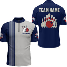 Load image into Gallery viewer, Navy&amp;Grey Bowling Shirt for Men &amp; Women Custom Bowling Team Jersey 1/4 Zip Bowling Shirt Uniform BDT559