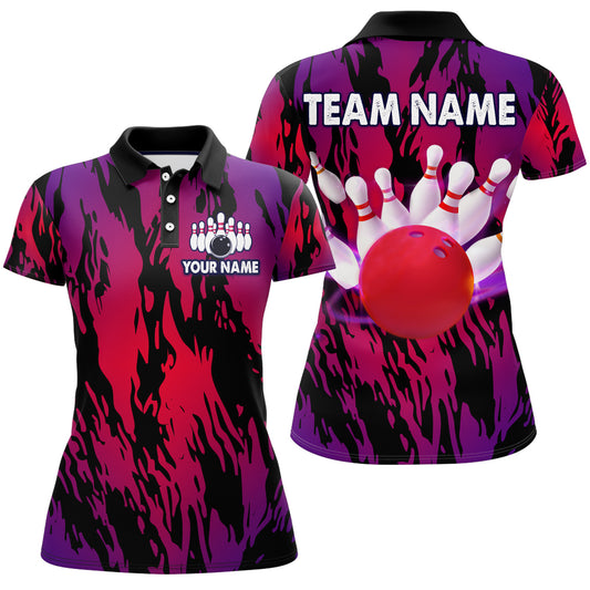 Red&Purple Camo Bowling Shirt Unisex Bowling Team Jersey Men & Women Custom Bowling Polo BDT558