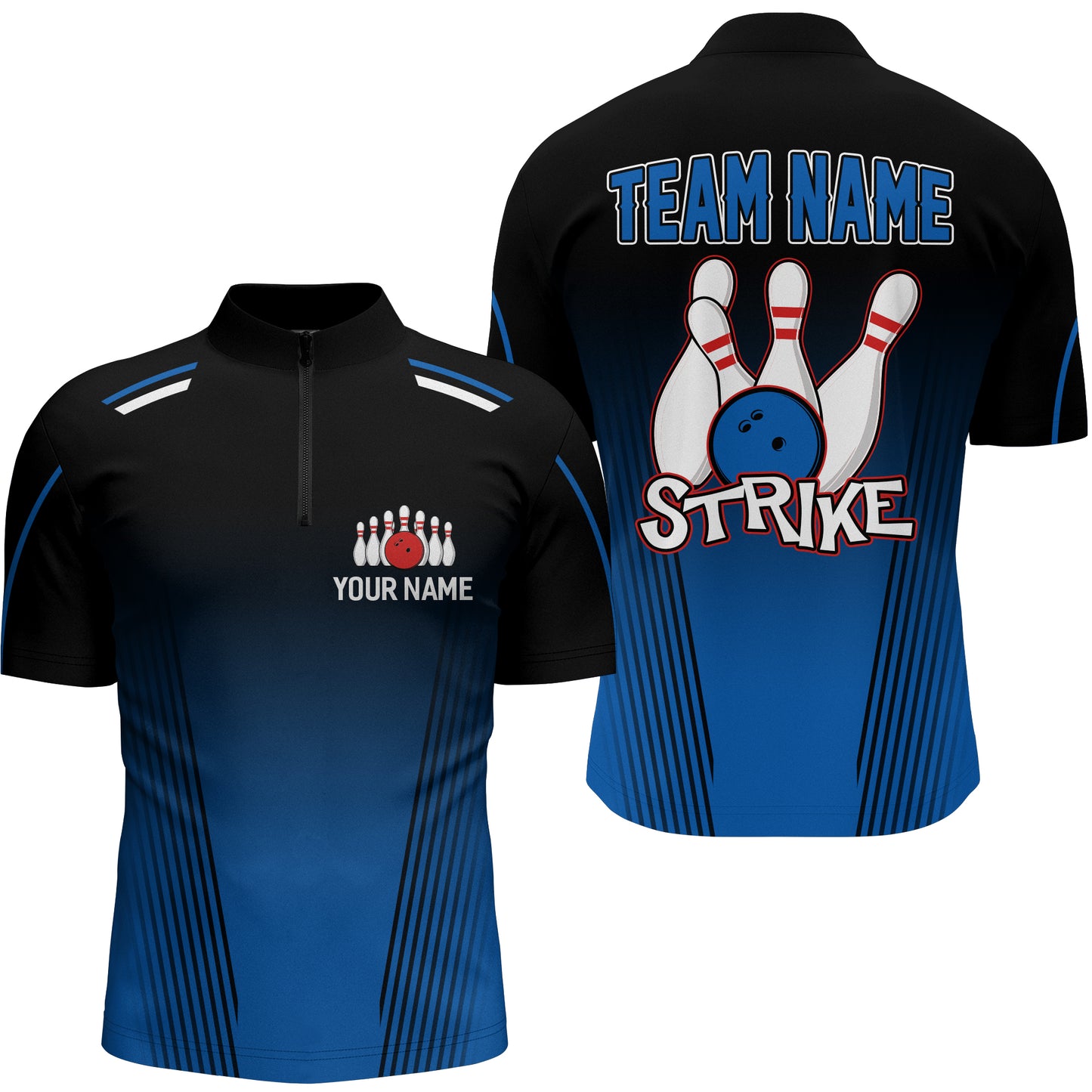 Strike Bowling Shirts For Men Custom Bowling Quarter-Zip Shirts Team Bowling Jerseys BDT346