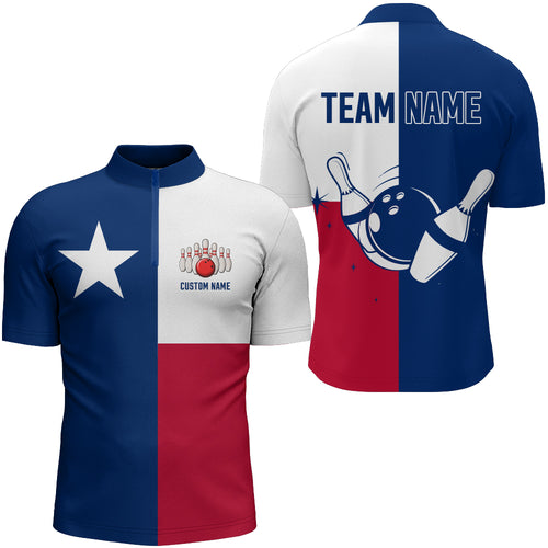 Texas Flag Bowling Shirts For Men Bowling Team League Jersey Custom Bowling Quarter-Zip Shirts BDT238