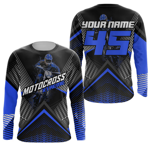 Custom Motocross Riding Jersey Men Women Kid Upf30+ Blue MX Dirt Bike Shirt Off-Road Jersey PDT673