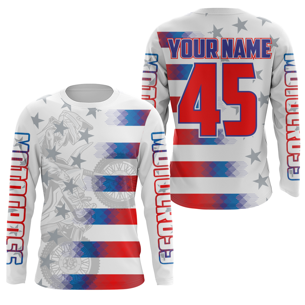 Adult&Kid Motocross Jersey Personalized UPF30+ American Flag Dirt Bike Off-Road Shirt MX Motorcycle PDT704