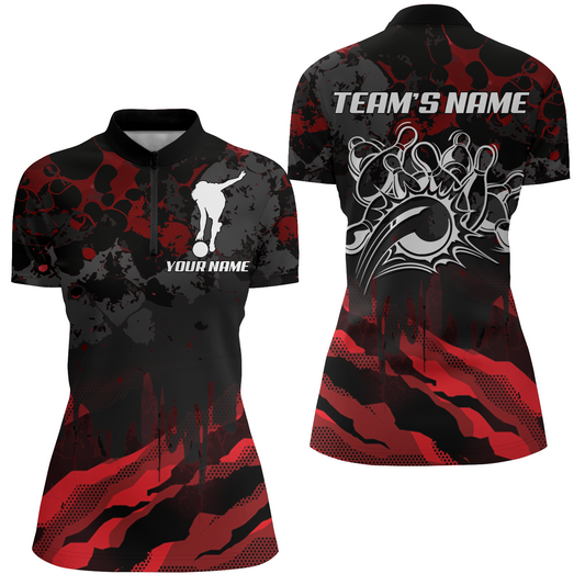 Women Bowling Quarter-Zip Shirt Custom Camo Bowling Jersey Bowling Team League Shirt BDT285